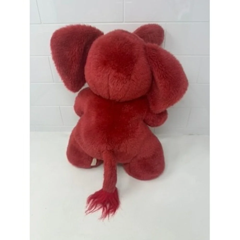 Vintage Red‎ Elephant Plush Stuffed Animal Gold Tusks 13 Inch